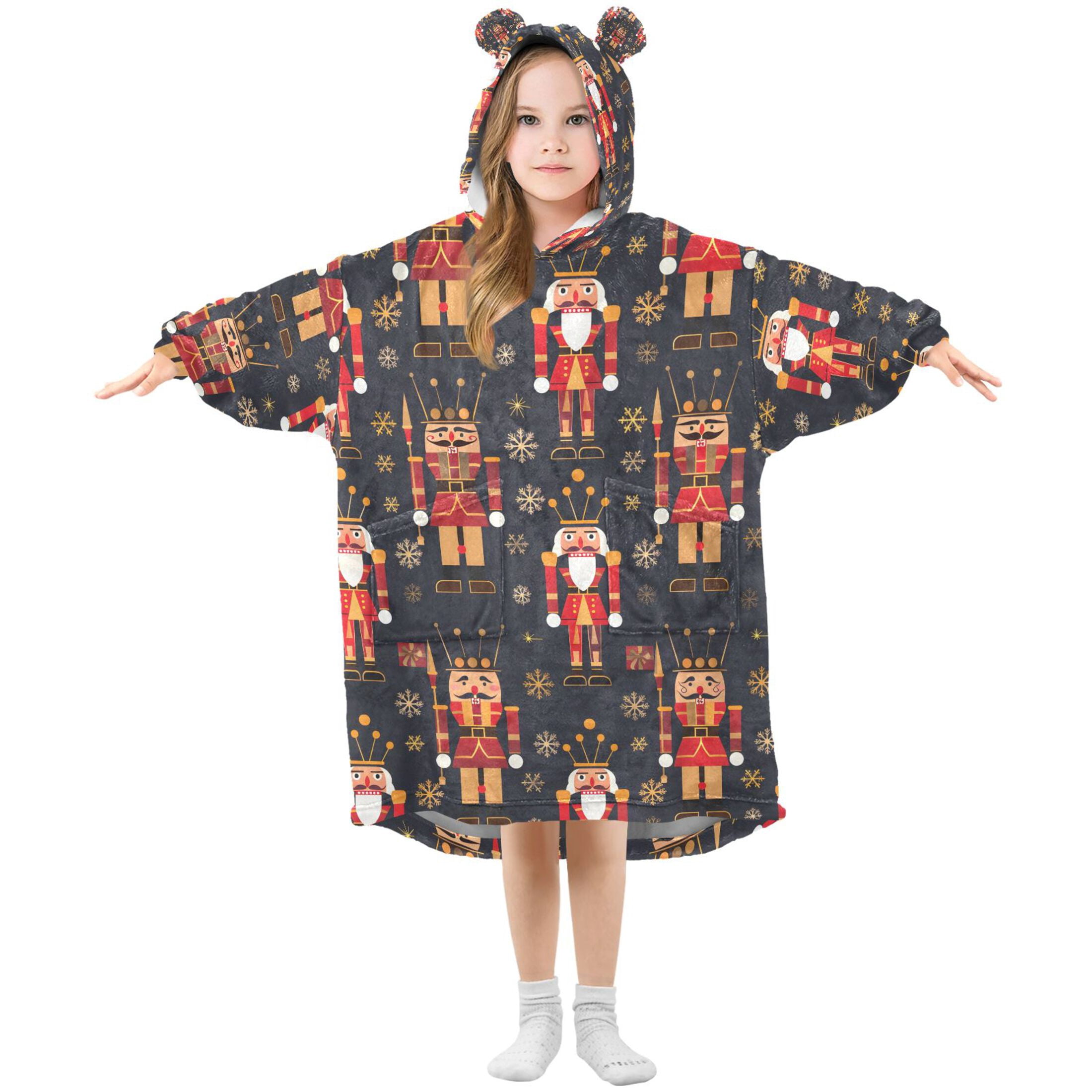 joogoo Wearable Blanket Hoodie for Christmas Golden Nutcracker Oversized Sherpa Hooded 3-14 YR M