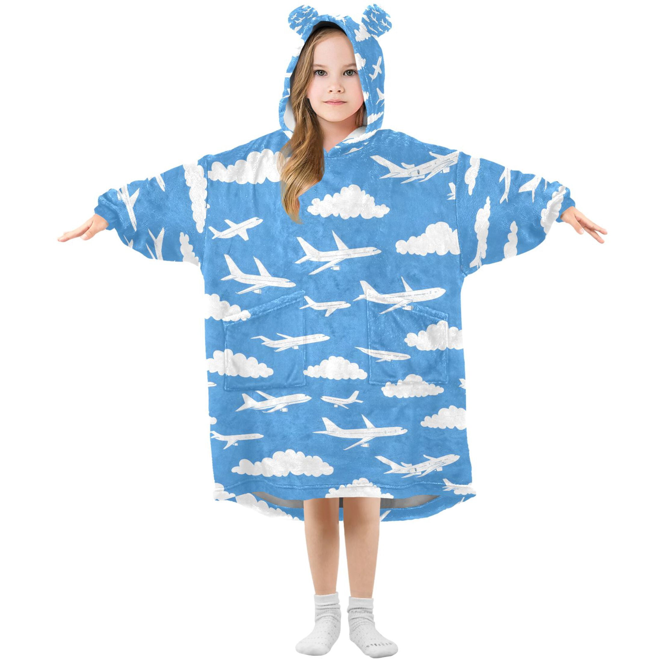 joogoo Wearable Blanket Hoodie for Clouds Airplane Oversized Sherpa Hooded 3-14 YR M