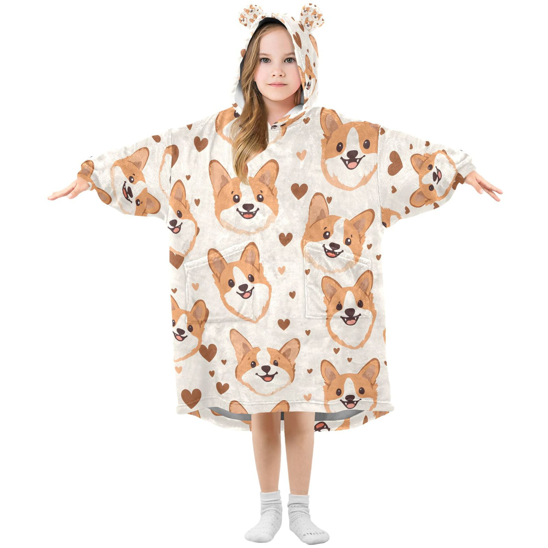 joogoo Wearable Blanket Hoodie for Corgi Dogs Oversized Sherpa Hooded 3-14 YR M