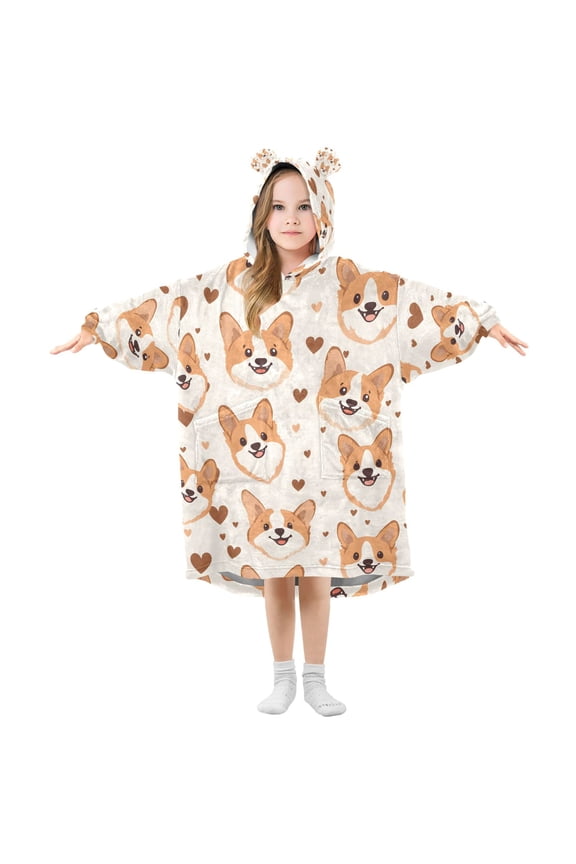 Wearable Blanket Hoodie for Corgi Dogs Oversized Sherpa Hooded 3-14 YR M
