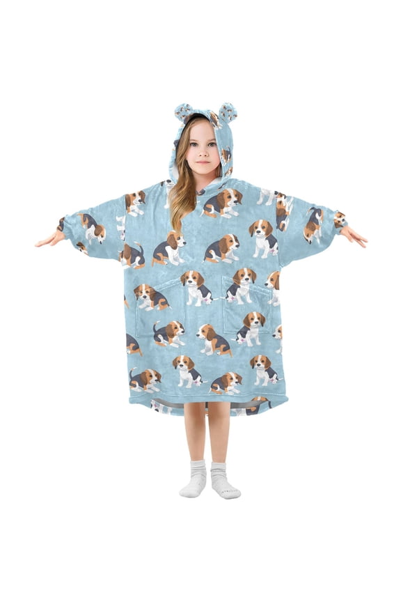 Wearable Blanket Hoodie for Cute Beagle Dogs Flannel Sherpa Pocket 3-14 YR S