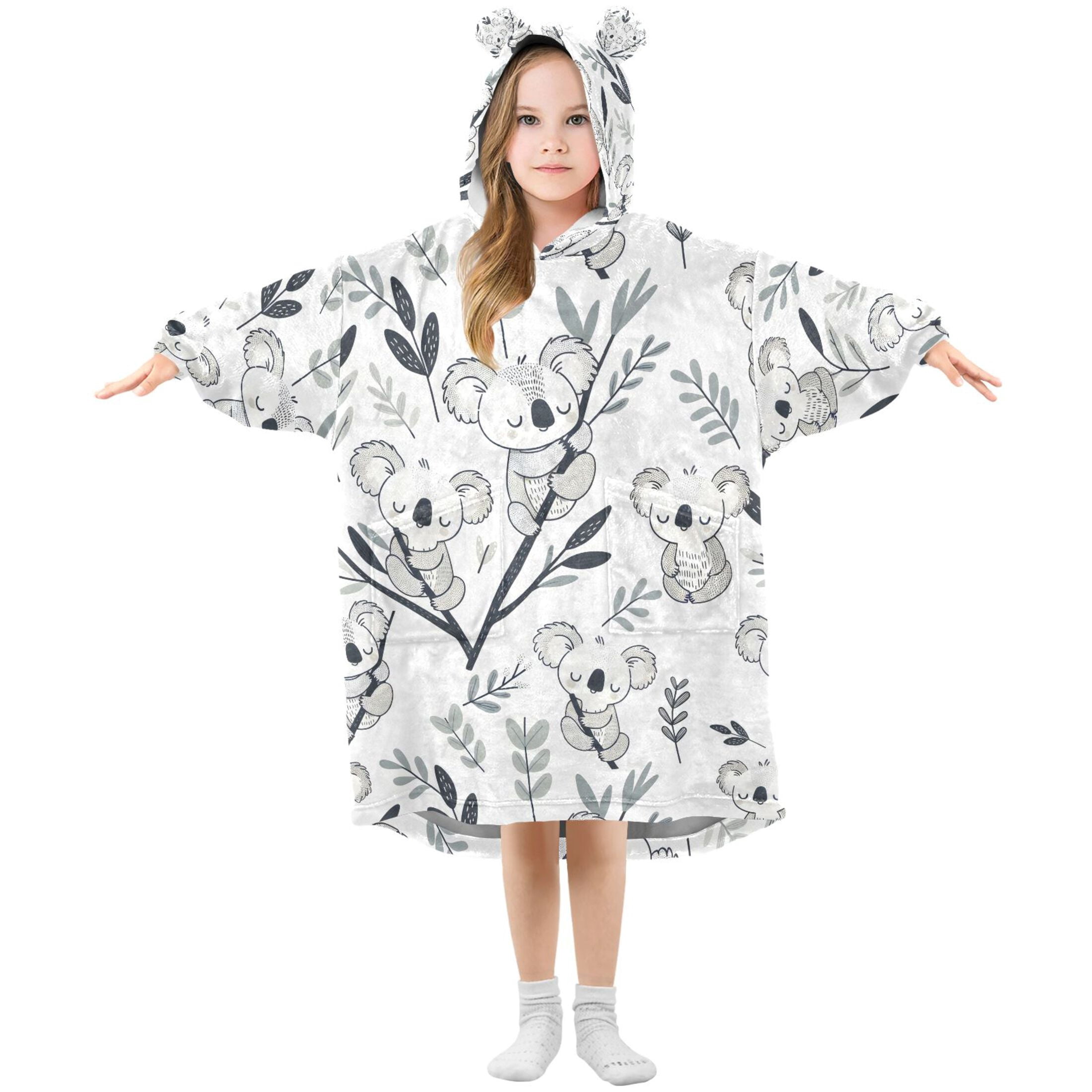 joogoo Wearable Blanket Hoodie for Cute Bear on Branch Oversized Sherpa Hooded 3-14 YR M