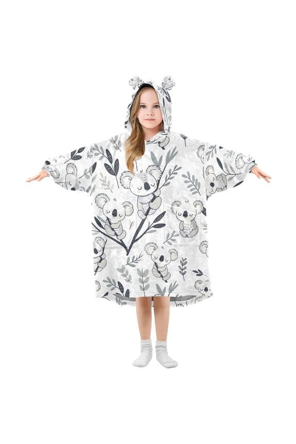 Wearable Blanket Hoodie for Cute Bear on Branch Oversized Sherpa Hooded 3-14 YR M