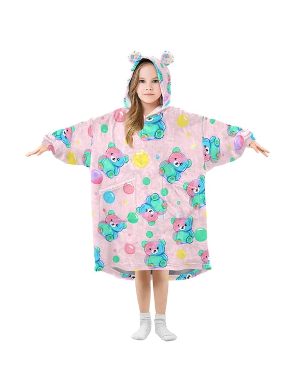 Kids Wearable Blanket Hoodie for Cute Bears Bubbles Oversized Sherpa Hooded 3-14 YR M