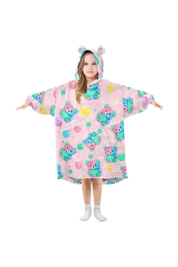 Wearable Blanket Hoodie for Cute Bears Bubbles Oversized Sherpa Hooded 3-14 YR M
