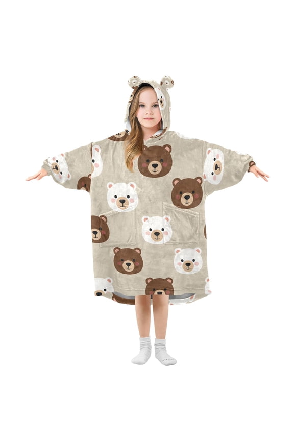 Wearable Blanket Hoodie for Cute Bears Oversized Sherpa Hooded 3-14 YR M