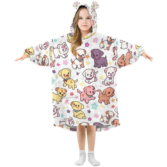 joogoo Wearable Blanket Hoodie for Cute Dog Stars Flannel Sherpa Pocket 3-14 YR S