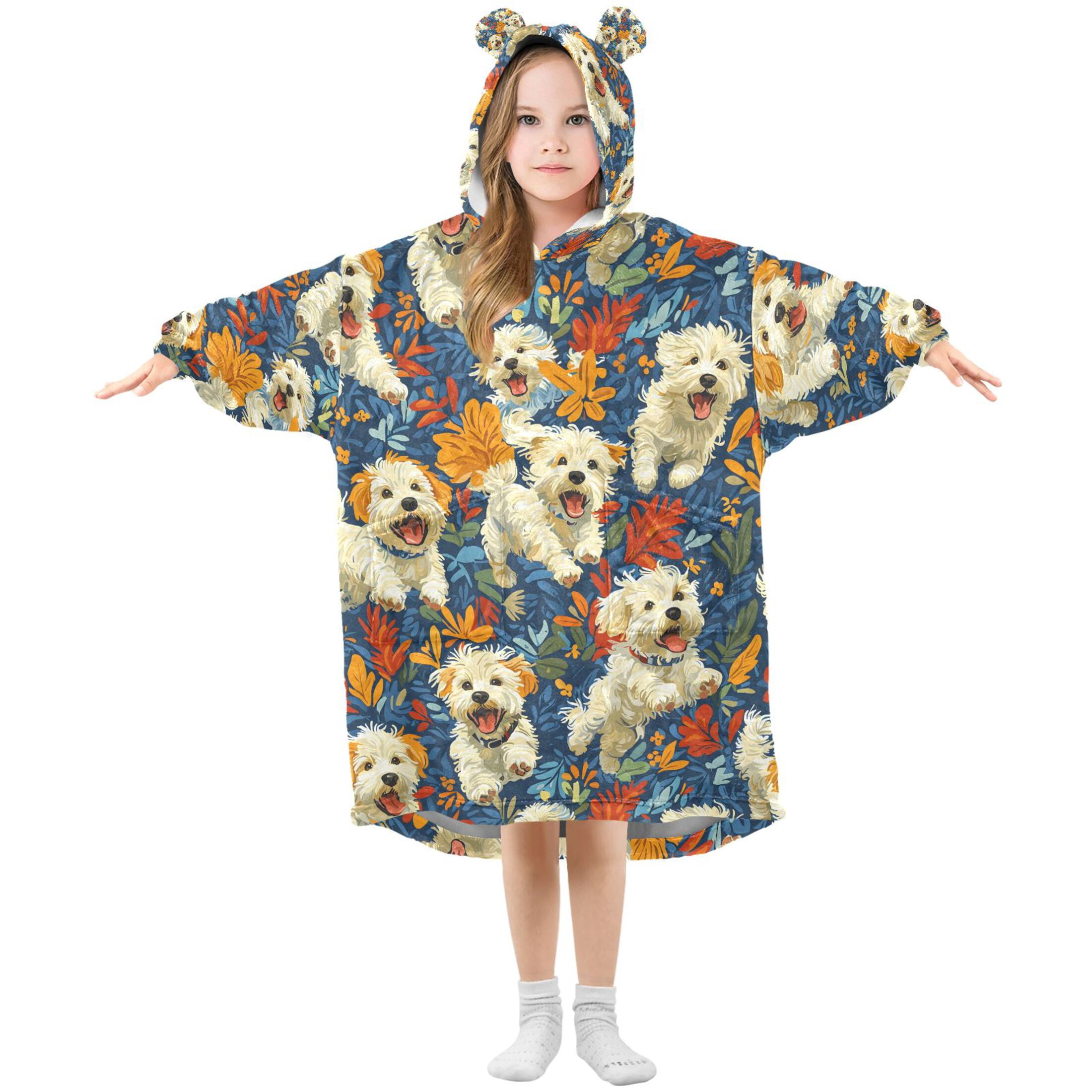 joogoo Wearable Blanket Hoodie for Cute Dog in Floral Oversized Sherpa Hooded 3-14 YR M