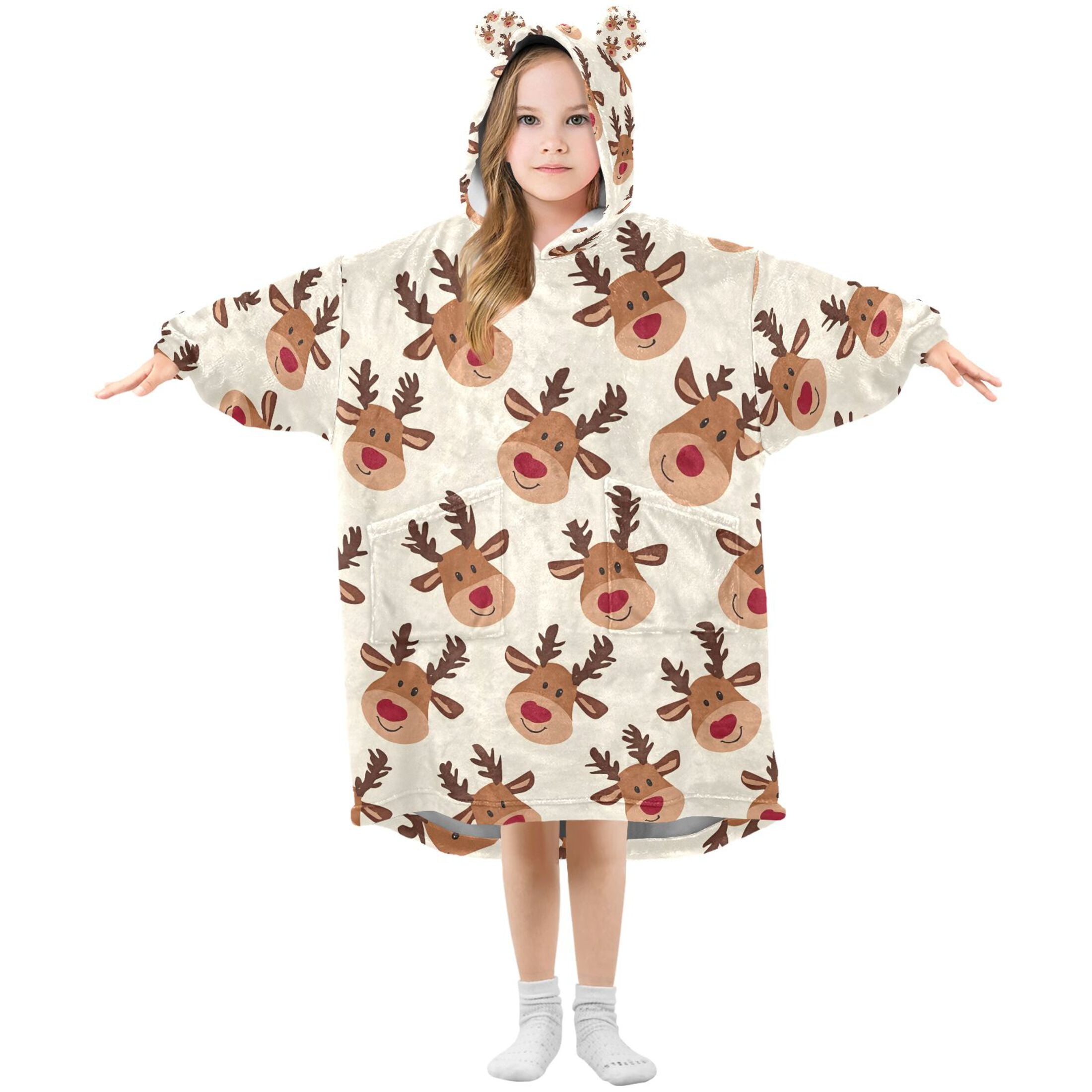joogoo Wearable Blanket Hoodie for Cute Elk Reindeer Oversized Sherpa Hooded 3-14 YR M