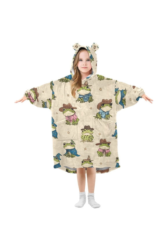Wearable Blanket Hoodie for Cute Frog with Hats Oversized Sherpa Hooded 3-14 YR M