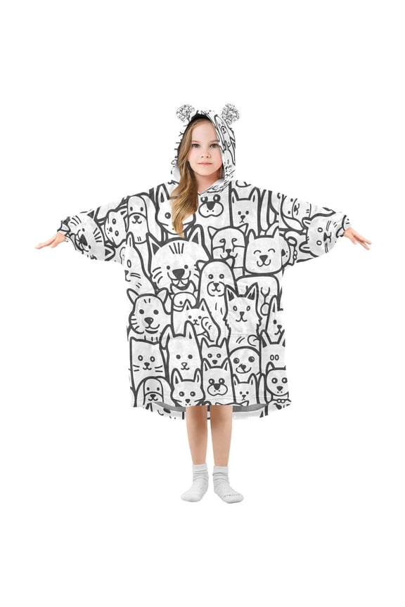Wearable Blanket Hoodie for Cute Funny Cat Flannel Sherpa Pocket 3-14 YR S