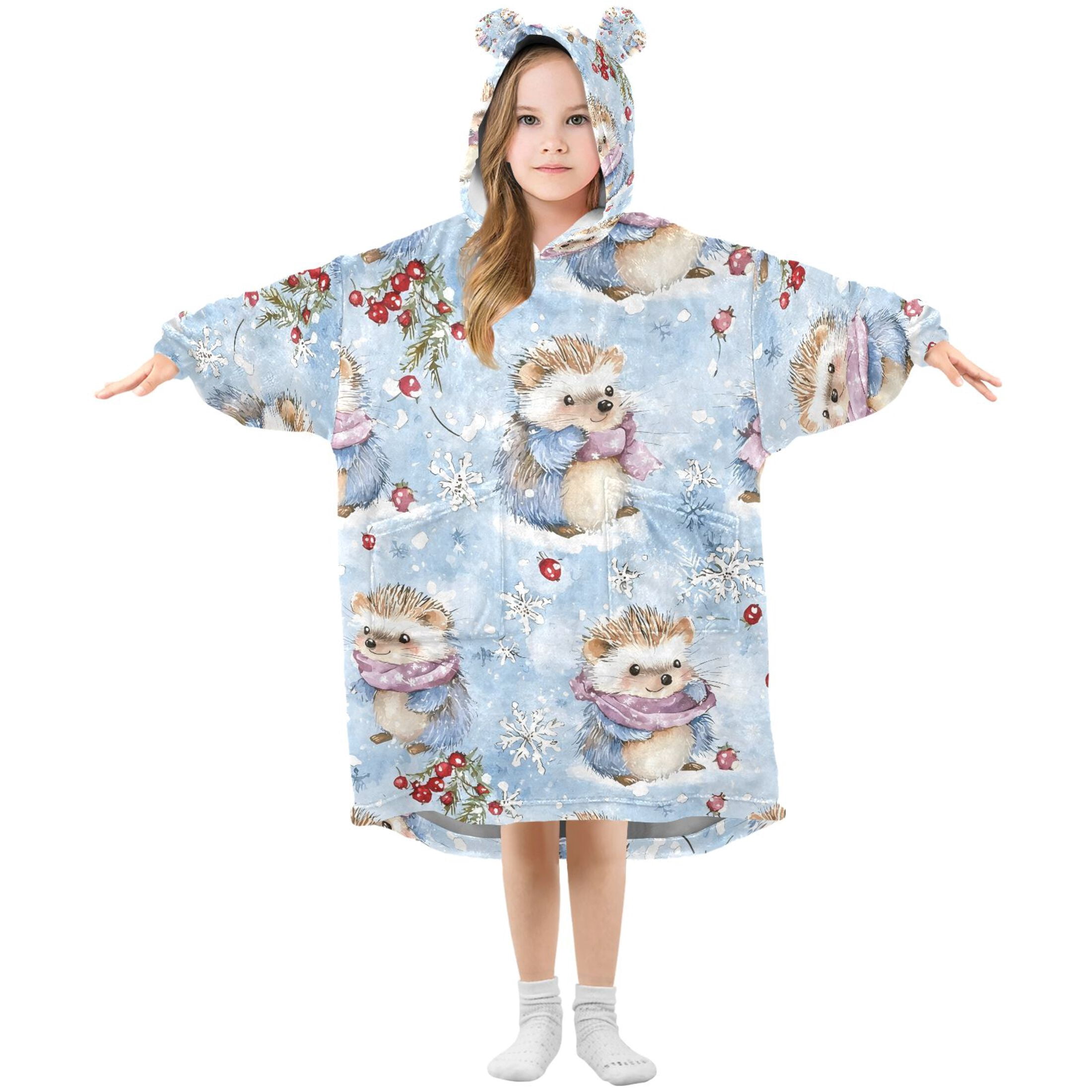 joogoo Wearable Blanket Hoodie for Cute Hedgehog Oversized Sherpa Hooded 3-14 YR M