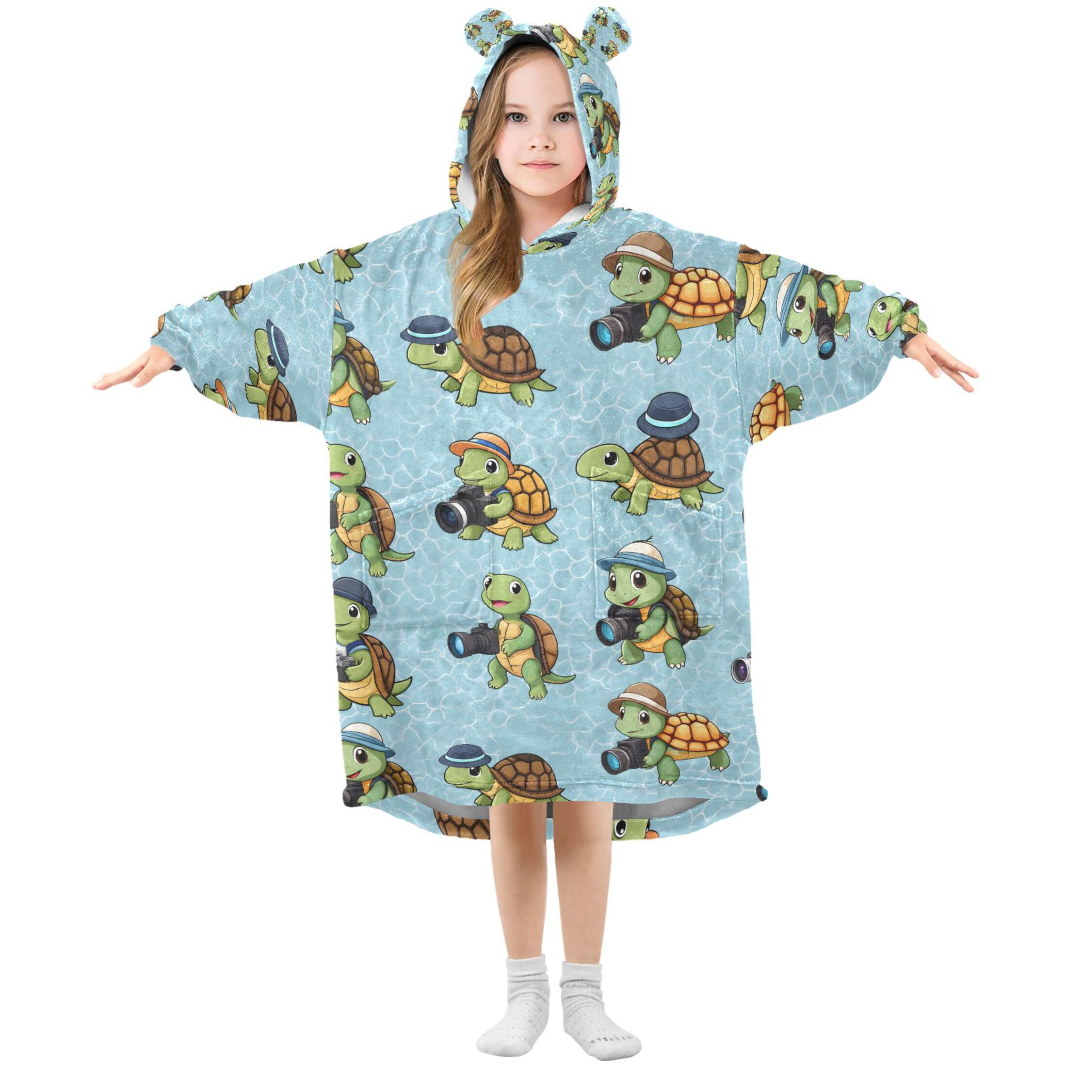 joogoo Wearable Blanket Hoodie for Cute Turtle Camera Flannel Sherpa Pocket 3-14 YR S
