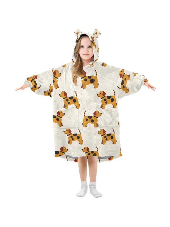 Kids Wearable Blanket Hoodie for Dog Dalmatian Flannel Sherpa Pocket 3-14 YR S