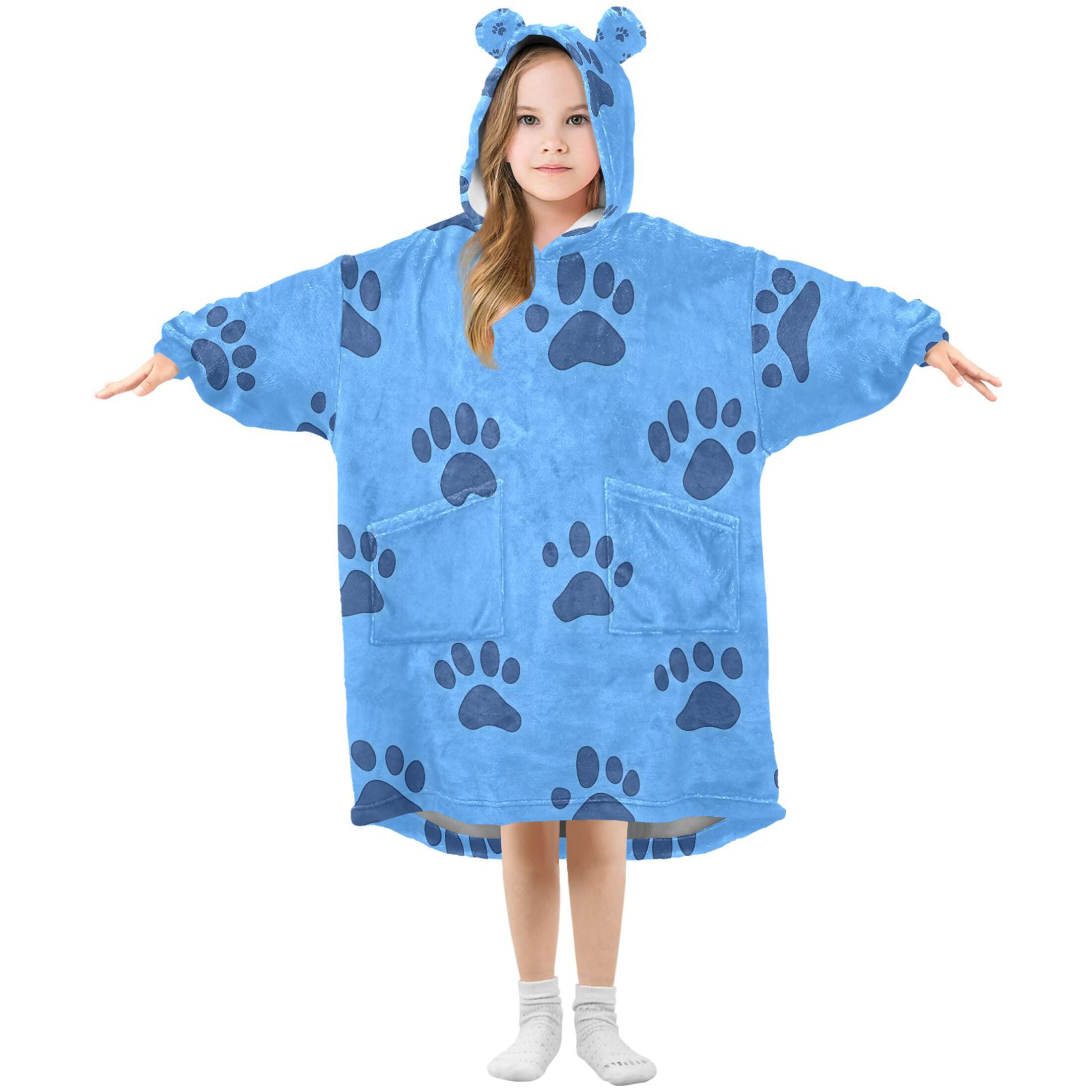 joogoo Wearable Blanket Hoodie for Dog Footprint Flannel Sherpa Pocket 3-14 YR S