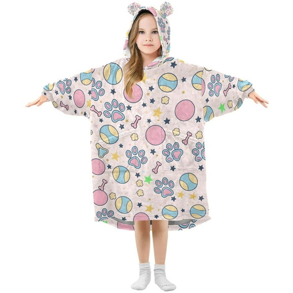 joogoo Wearable Blanket Hoodie for Dog Paws and Bones Oversized Sherpa Hooded 3-14 YR M