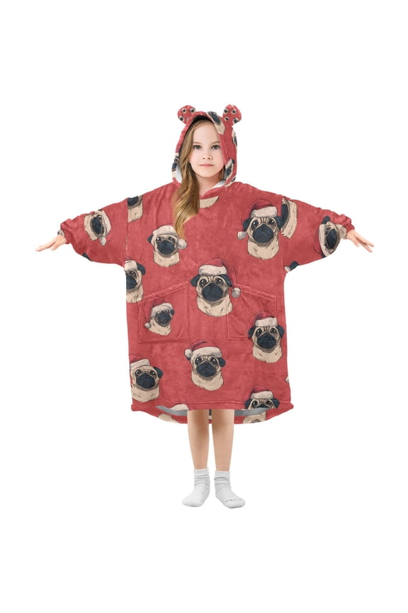 Wearable Blanket Hoodie for Dog with Santa Hat Oversized Sherpa Hooded 3-14 YR M