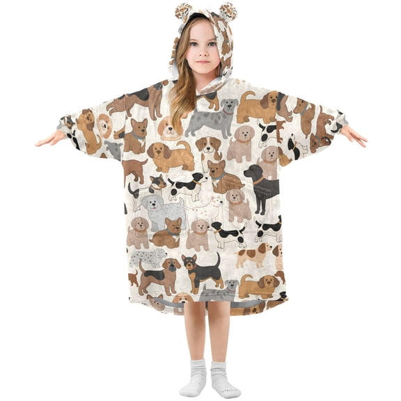 joogoo Kids Wearable Blanket Hoodie for Dogs Cartoon Flannel Sherpa Pocket 3-14 YR S