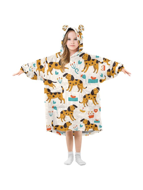 Kids Wearable Blanket Hoodie for Dogs Dalmatian Flannel Sherpa Pocket 3-14 YR S