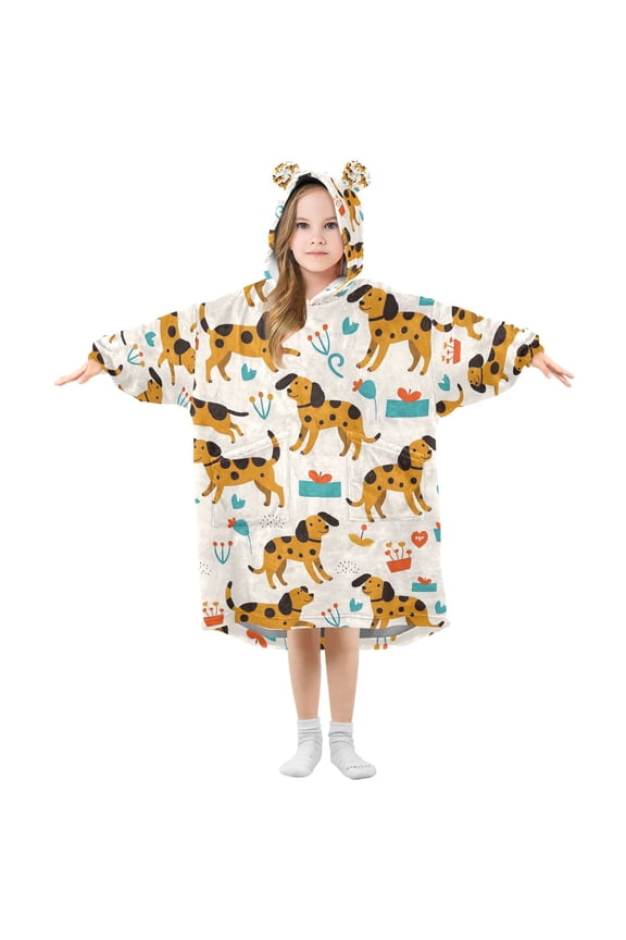 Wearable Blanket Hoodie for Dogs Dalmatian Oversized Sherpa Hooded 3-14 YR M