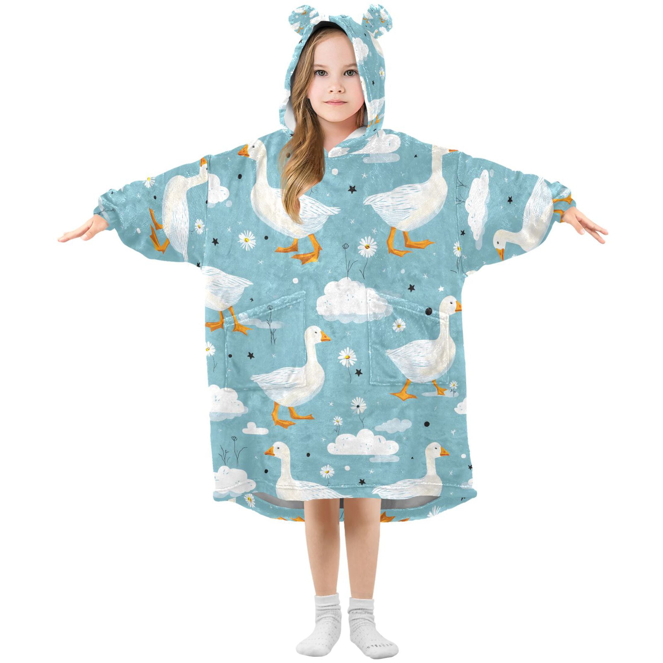 joogoo Wearable Blanket Hoodie for Duck Floral Oversized Sherpa Hooded 3-14 YR M