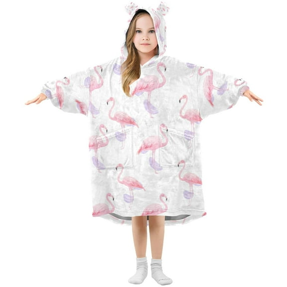 joogoo Wearable Blanket Hoodie for Flamingos Watercolor Flannel Sherpa Pocket 3-14 YR S