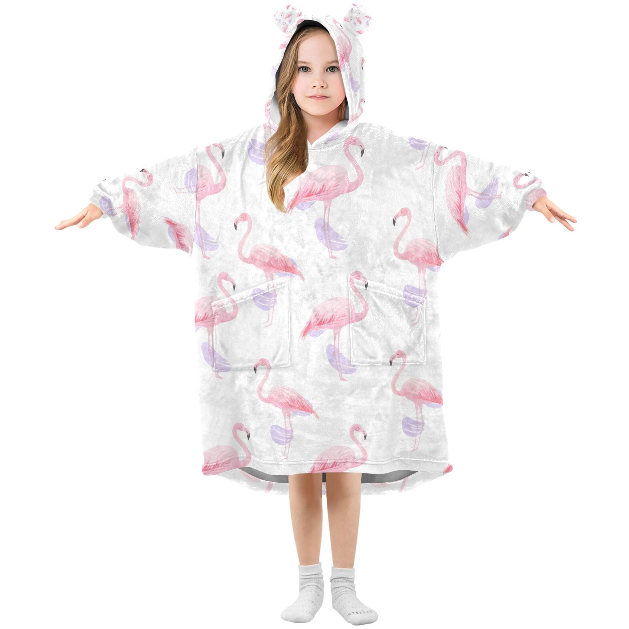 joogoo Wearable Blanket Hoodie for Flamingos Watercolor Oversized Sherpa Hooded 3-14 YR M