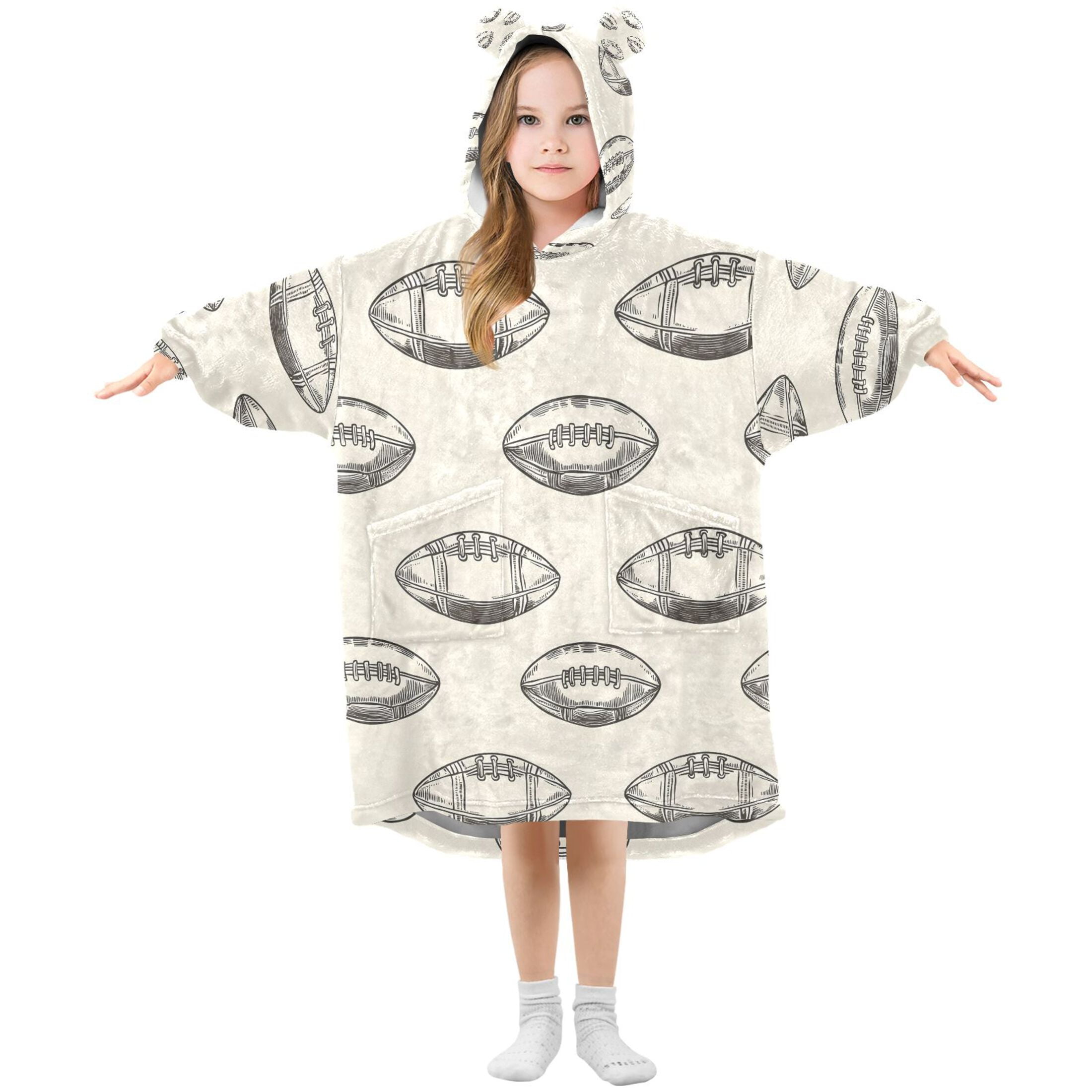 joogoo Wearable Blanket Hoodie for Football Retro Rugby Oversized Sherpa Hooded 3-14 YR M