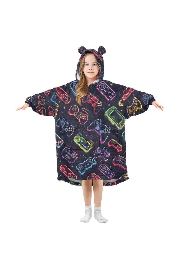 Wearable Blanket Hoodie for Game Controller Oversized Sherpa Hooded 3-14 YR M