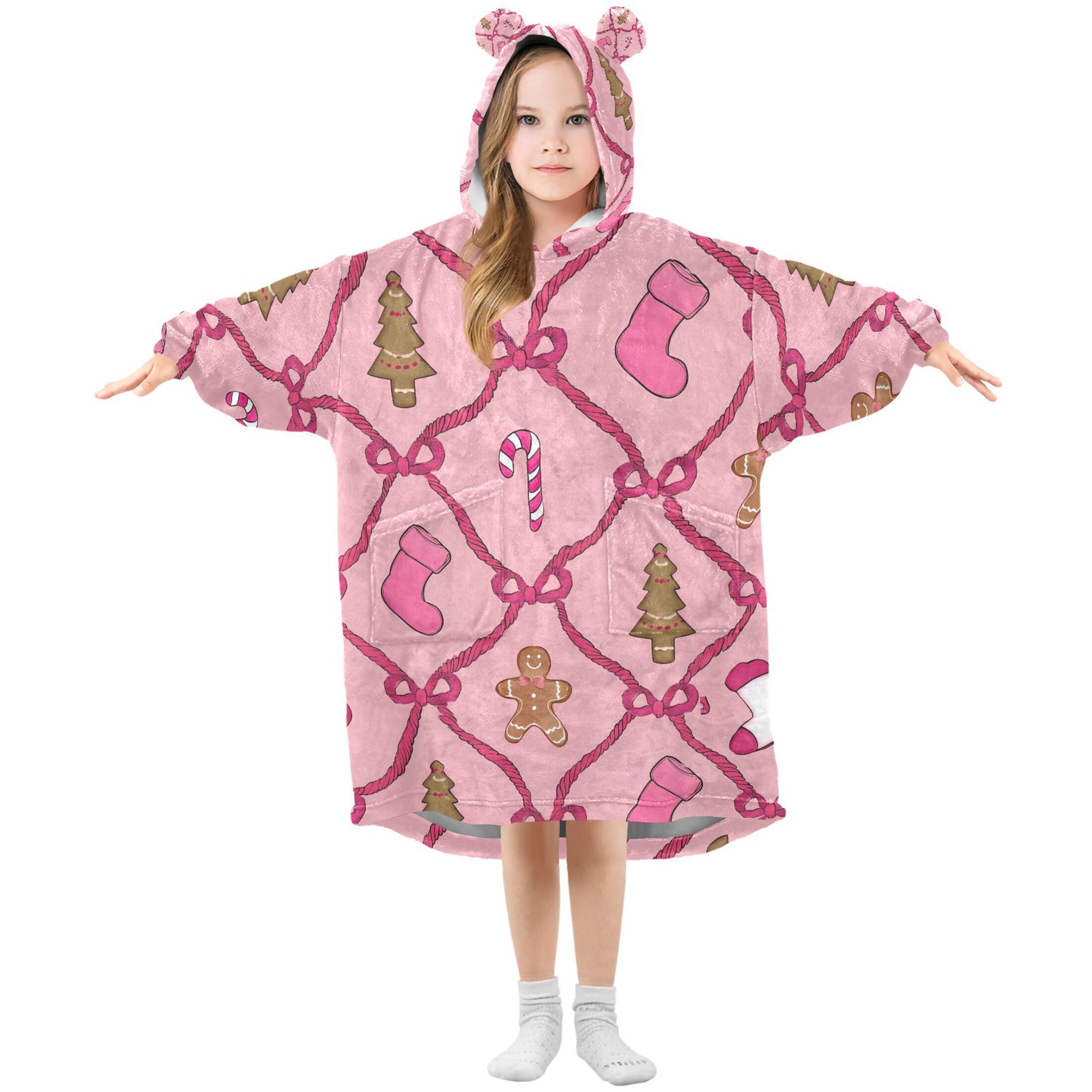 joogoo Wearable Blanket Hoodie for Gingerbread Candy Cane Oversized Sherpa Hooded 3-14 YR M