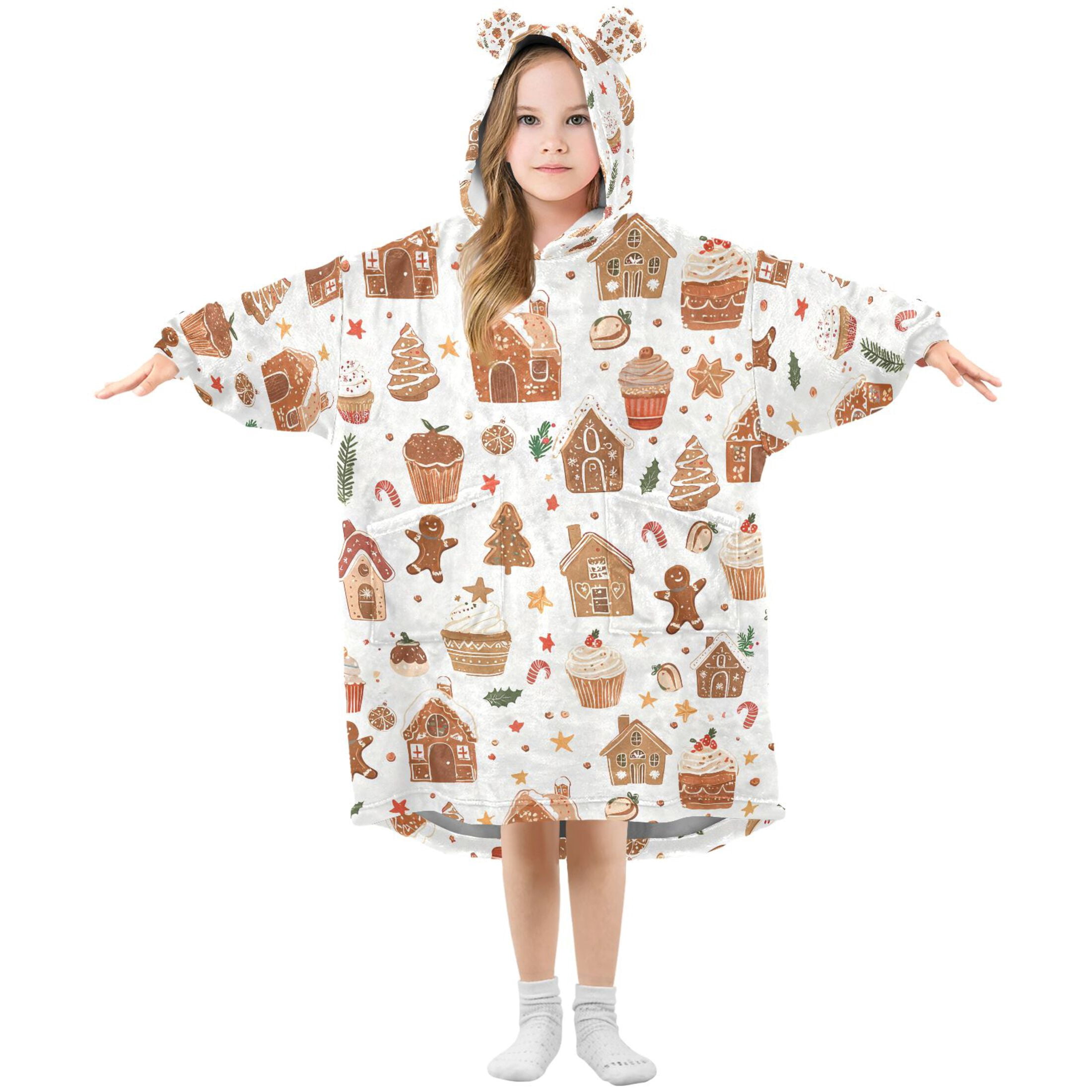joogoo Wearable Blanket Hoodie for Gingerbread Christmas Cakes Oversized Sherpa Hooded 3-14 YR M
