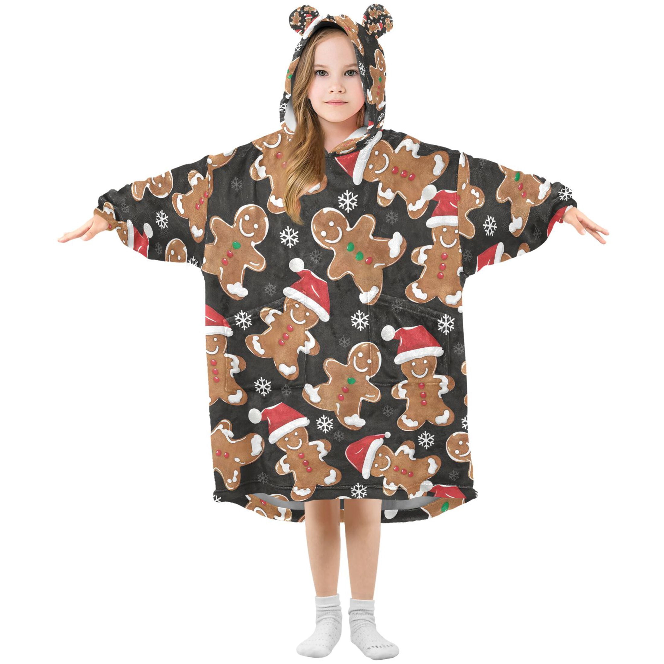 joogoo Wearable Blanket Hoodie for Gingerbread Man Christmas Oversized Sherpa Hooded 3-14 YR M