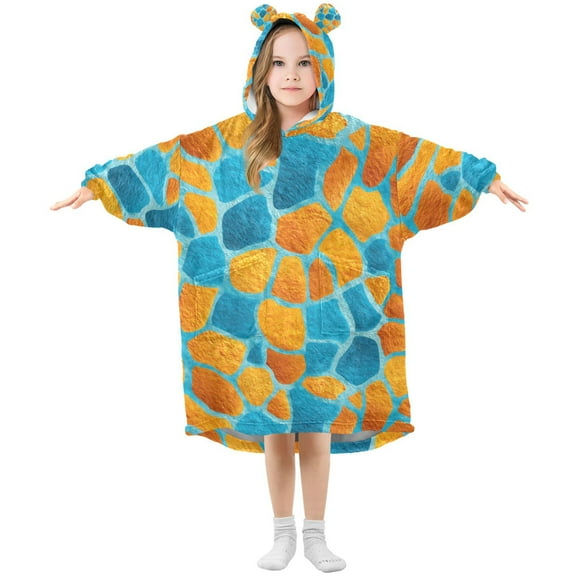 joogoo Wearable Blanket Hoodie for Giraffe Pattern Pattern Flannel Sherpa Pocket 3-14 YR S