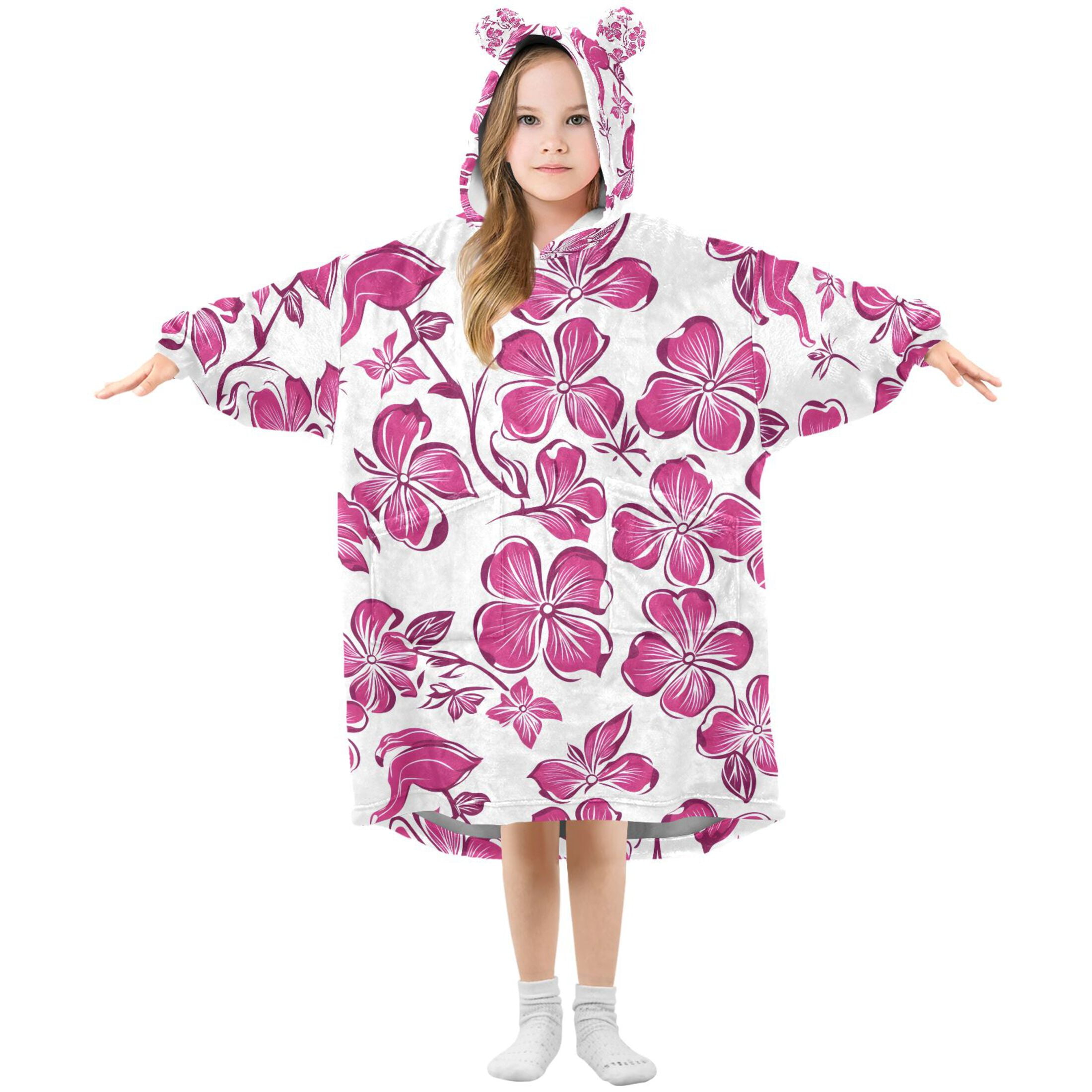 joogoo Wearable Blanket Hoodie for Hand Draw Flower Flannel Sherpa Pocket 3-14 YR S