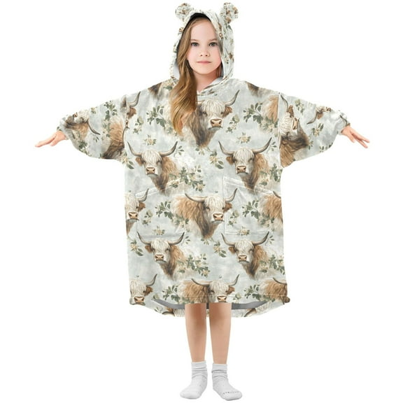 joogoo Wearable Blanket Hoodie for Highland Cattle Oversized Sherpa Hooded 3-14 YR M