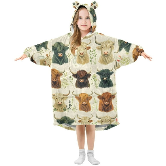 joogoo Wearable Blanket Hoodie for Highland Cattles Flannel Sherpa Pocket 3-14 YR S