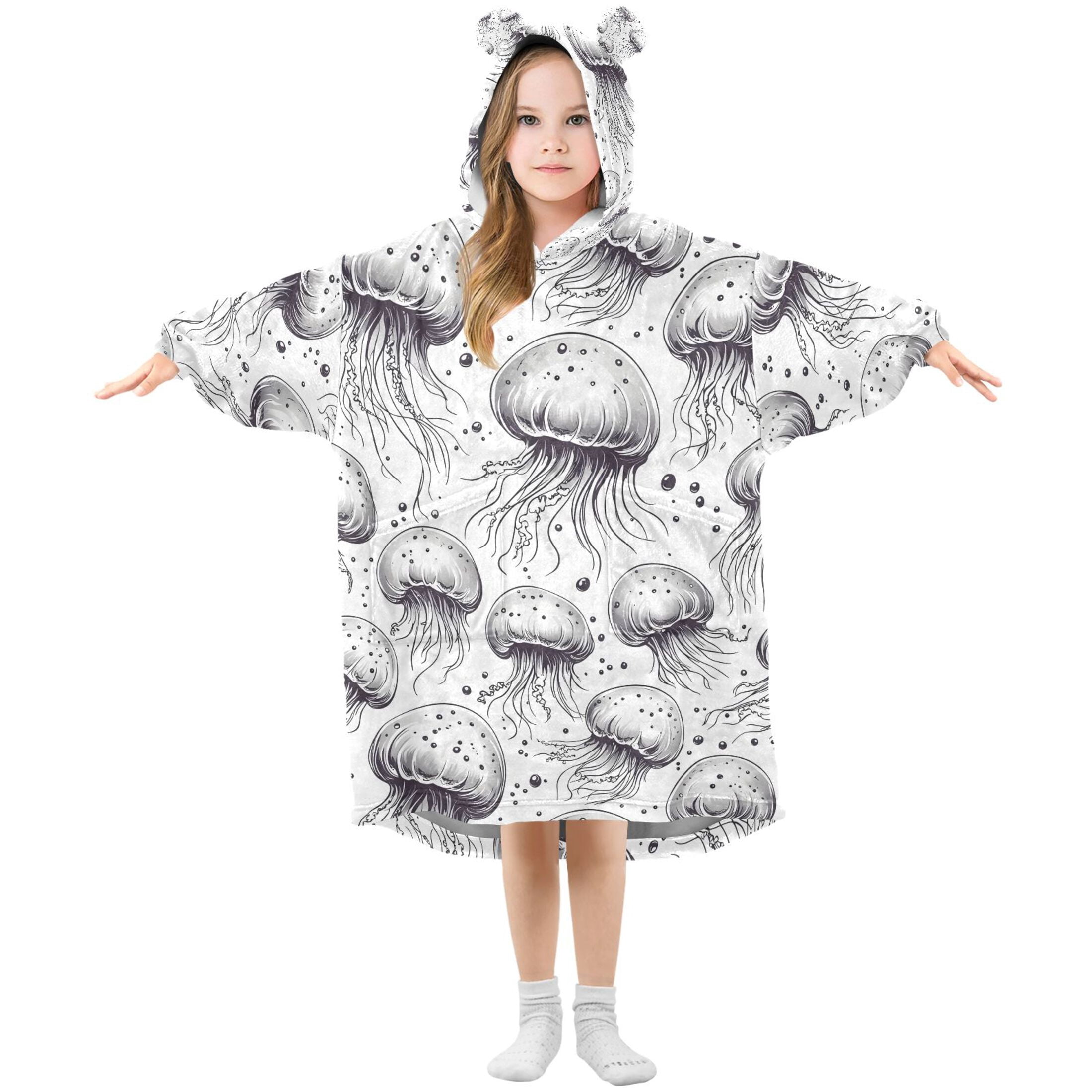 joogoo Wearable Blanket Hoodie for Jellyfish Flannel Sherpa Pocket 3-14 YR S