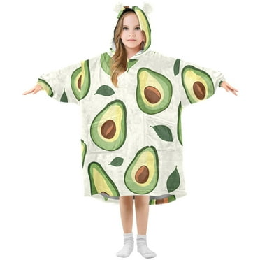 joogoo Wearable Blanket Hoodie for Kids Avocado and Leaf Flannel Oversized Sweatshirt 3-14 Years S