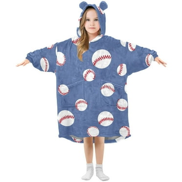 joogoo Wearable Blanket Hoodie for Kids Baseball Pattern Flannel Oversized Sweatshirt 3-14 Years S