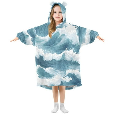 joogoo Wearable Blanket Hoodie for Kids Blue View Sea Flannel Oversized Sweatshirt 3-14 Years S