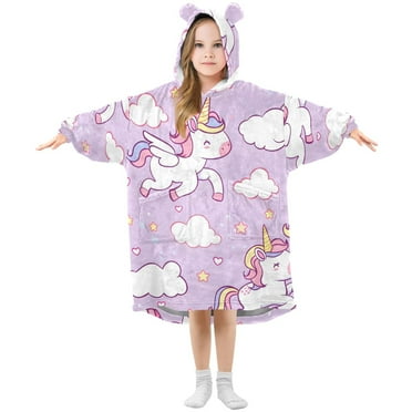 joogoo Wearable Blanket Hoodie for Kids Cartoon Cute Unicorn Flannel Oversized Sweatshirt 3-14 Years S