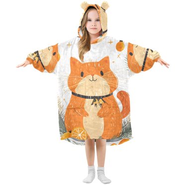 joogoo Wearable Blanket Hoodie for Kids Cat Christmas Flannel Oversized Sweatshirt 3-14 Years S