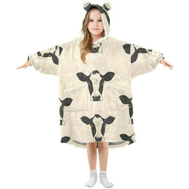 joogoo Wearable Blanket Hoodie for Kids Cows Flannel Oversized Sweatshirt 3-14 Years S