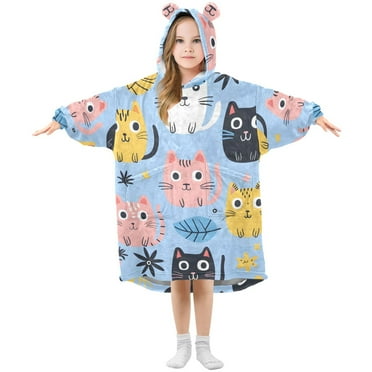 joogoo Wearable Blanket Hoodie for Kids Cute Cats Flannel Oversized Sweatshirt 3-14 Years S