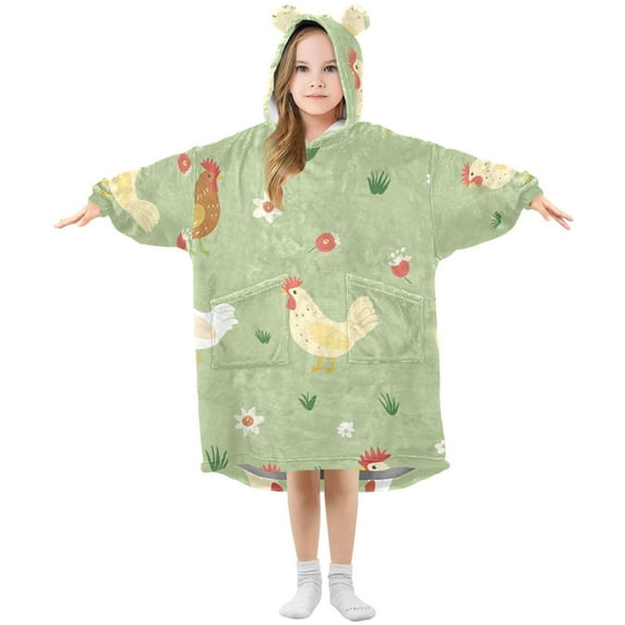 joogoo Wearable Blanket Hoodie for Kids Cute Chicken in Farm Flannel Oversized Sweatshirt 3-14 Years L