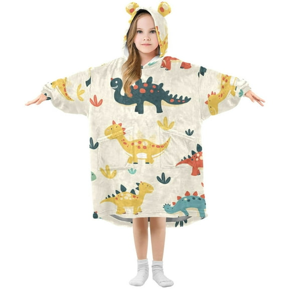 joogoo Wearable Blanket Hoodie for Kids Cute Colorful Dinosaur Animal Flannel Oversized Sweatshirt 3-14 Years S