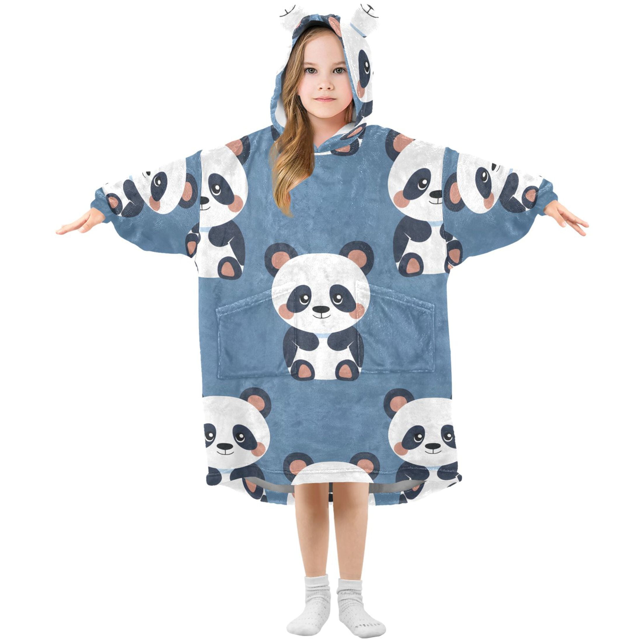 joogoo Wearable Blanket Hoodie for Kids Cute Panda Flannel Oversized Sweatshirt 3-14 Years M