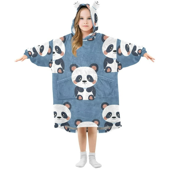 joogoo Wearable Blanket Hoodie for Kids Cute Panda Flannel Oversized Sweatshirt 3-14 Years M