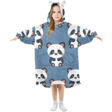 joogoo Wearable Blanket Hoodie for Kids Cute Panda Flannel Oversized Sweatshirt 3-14 Years S