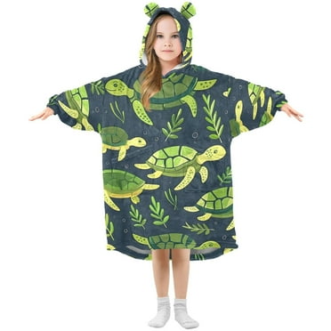 joogoo Wearable Blanket Hoodie for Kids Cute Turtles Seaweed Leaf Flannel Oversized Sweatshirt 3-14 Years S
